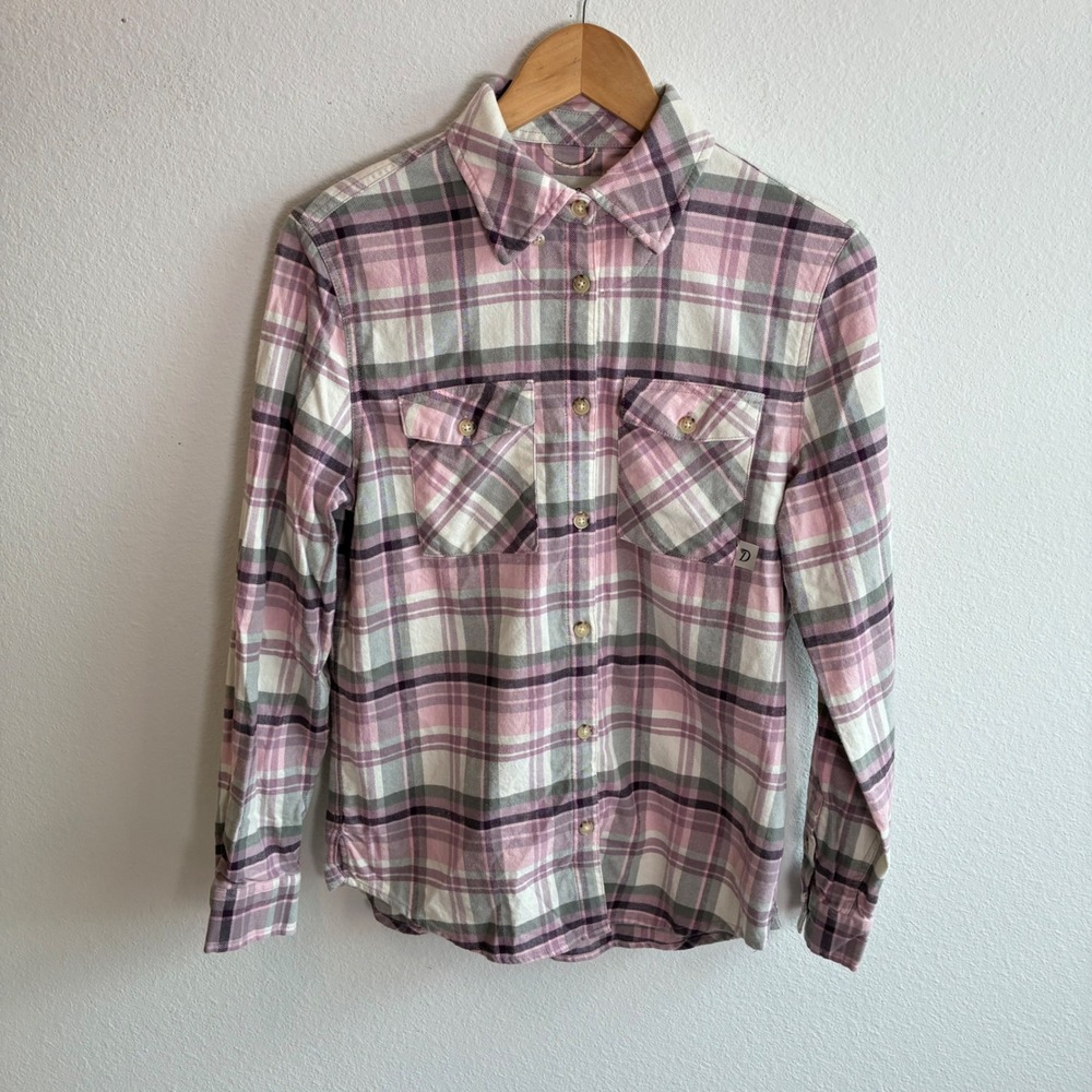 Duck Camp Button Down Shirt Womens Medium Pink Plaid Pocket Long Sleeve Outdoor